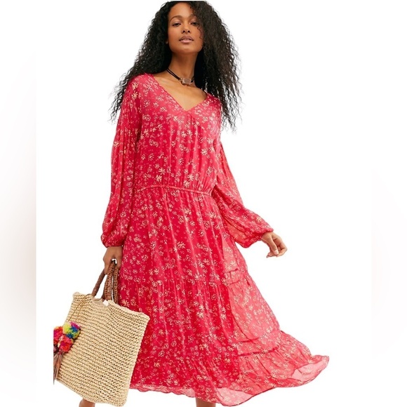 Free People Dresses & Skirts - NWT- Free People Raspberry Combo Boho Midi Dress. Size XS